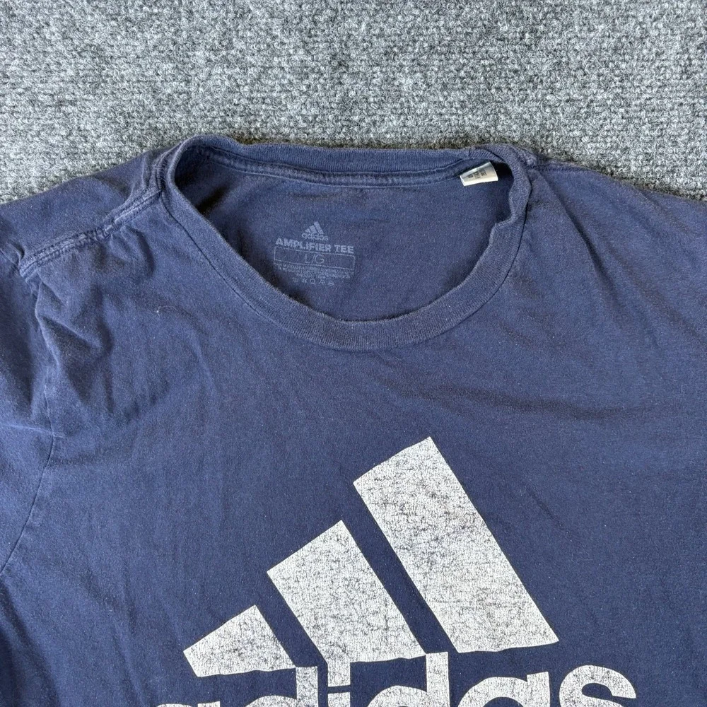 Adidas Amplifier Tee‎ Shirt Mens Large Navy Blue Logo Cotton Crew Neck Casual